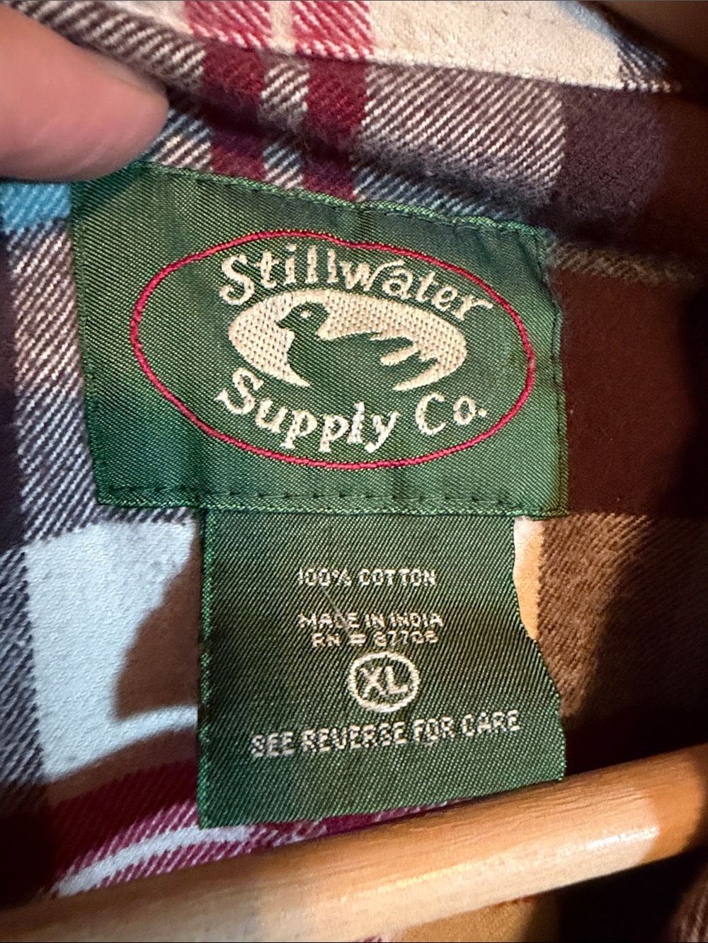 Stillwater Supply Plaid Button-Down Tunic Shirt in Burgundy, Brown & Cream - Picture 2 of 6